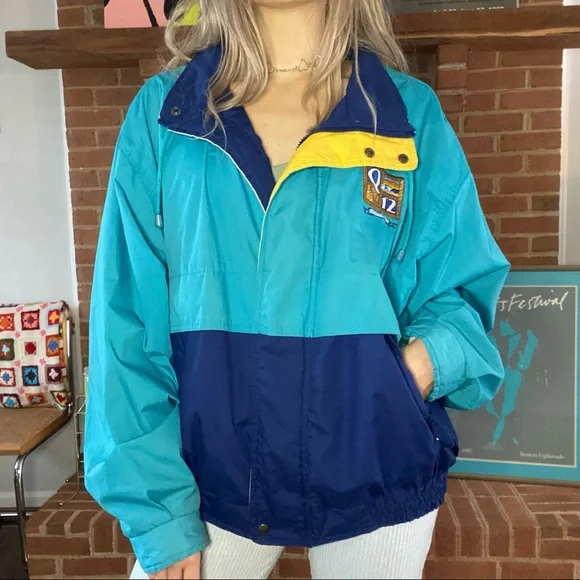 Vintage 1995 Orlando Q12 Embroidered Colorblock Oversized Windbreaker w/… - Picture 1 of 14